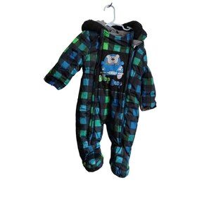 Wippette baby boy blue‎ green checker print hooded snowsuit